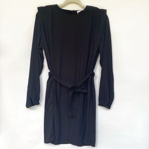 NWT MNG Mango Dress Women's Size S Black Long Sleeve Belted EcoVero